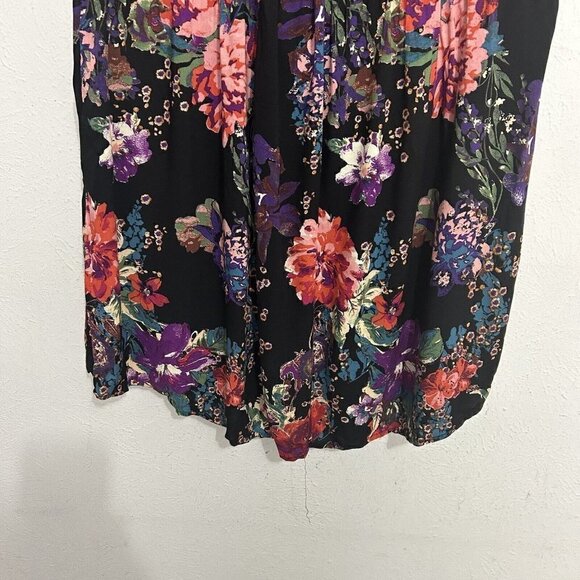 Andree By Unit Black Pink Floral Babydoll Dress Size 1X Short Sleeve V Neck - Picture 5 of 11
